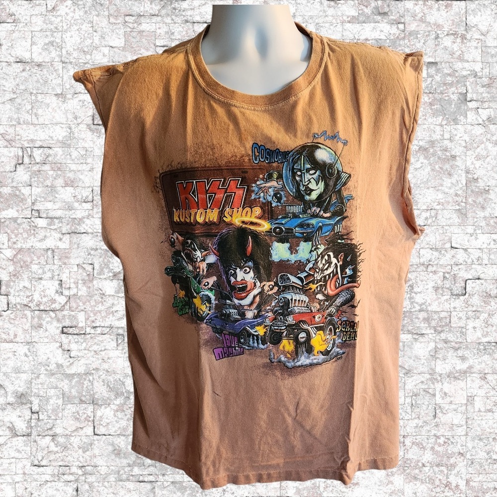 KISS 2003-2004 Kustom Shop Tour Sleeveless XL T-Shirt MyDyer Orange Vintage